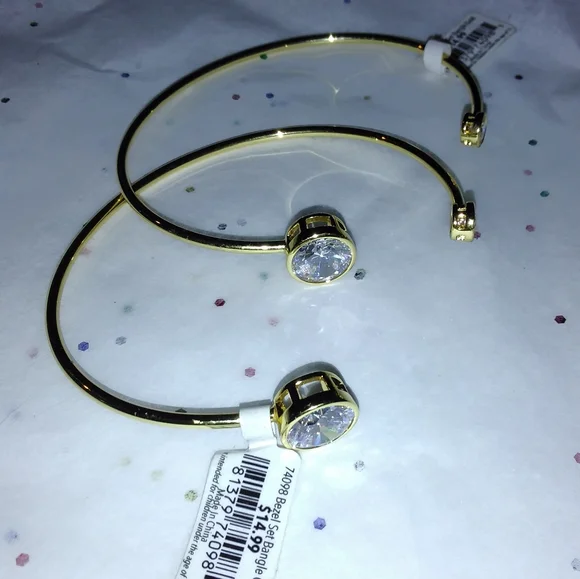 2 Pcs Amanda Blu Bezel Gold Bangles - Picture 7 of 9